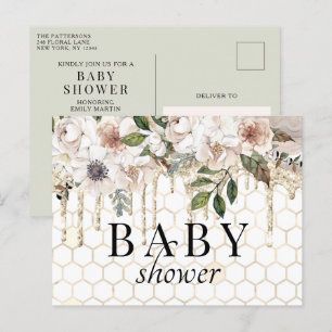 Floral Glitter Drip Marble Baby Shower Postcard