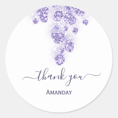 Floral Glitter Drips Bridal Sweet16th Thank Purple Classic Round Sticker