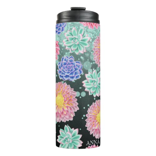  Floral Glitter Girly Succulent Thermal Tumbler