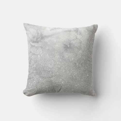   Floral Glitter Gray Neutral  Watercolor Grey Throw Pillow
