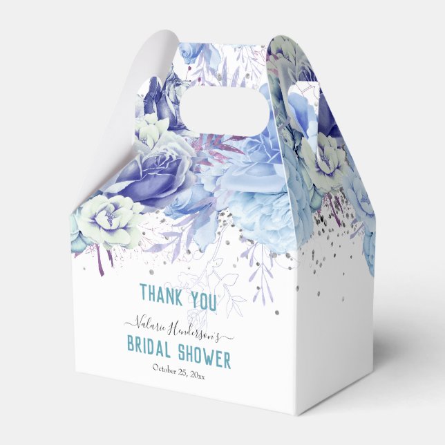 Floral Glitter Light Blue Bridal Shower Favor Boxes (Front Side)