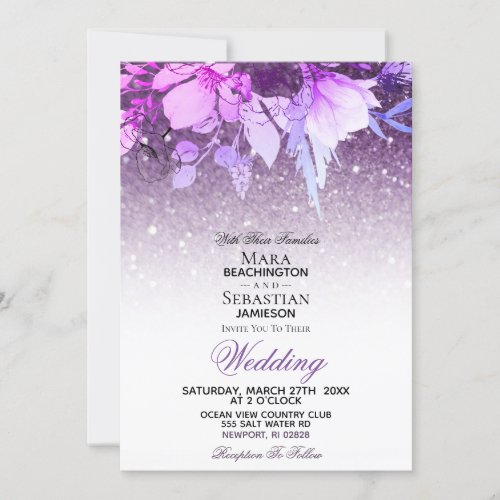  Floral Glitter Modern Purple AR10 Wedding Invitation