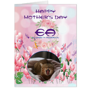 Floral Glitter Monogram Photos Mother's Day Card