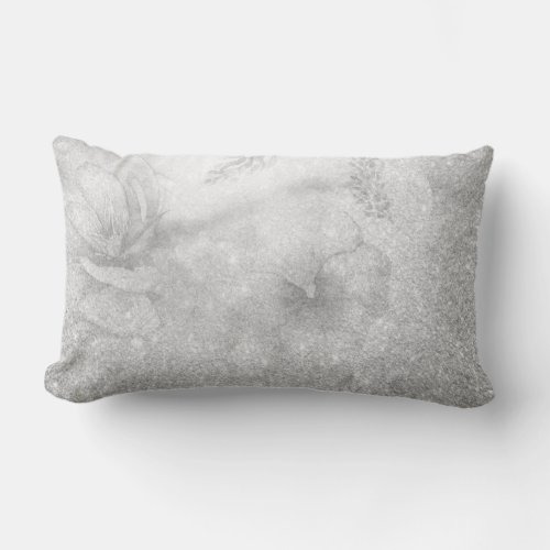   Floral Glitter Neutral  Gray  Watercolor Grey Lumbar Pillow