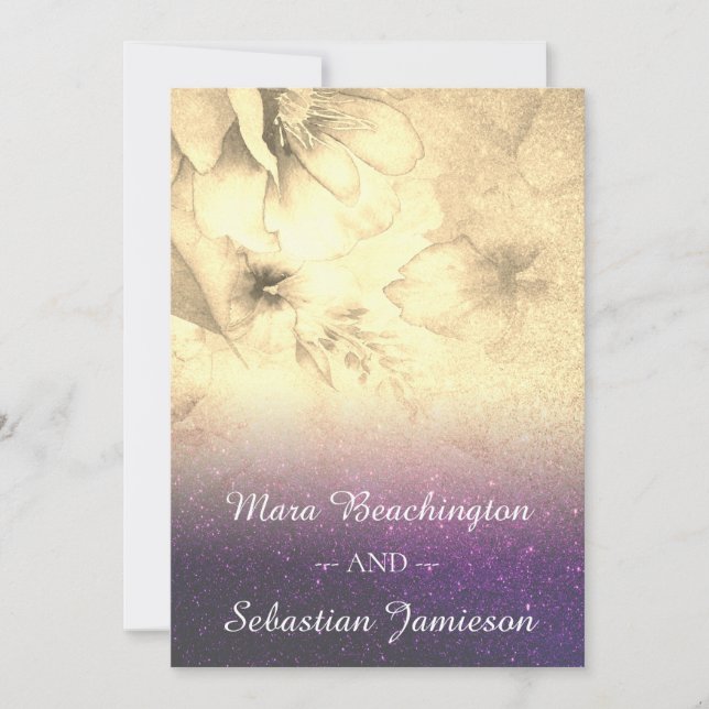 *~* Floral Glitter Ombre Watercolor Wedding Invitation (Front)