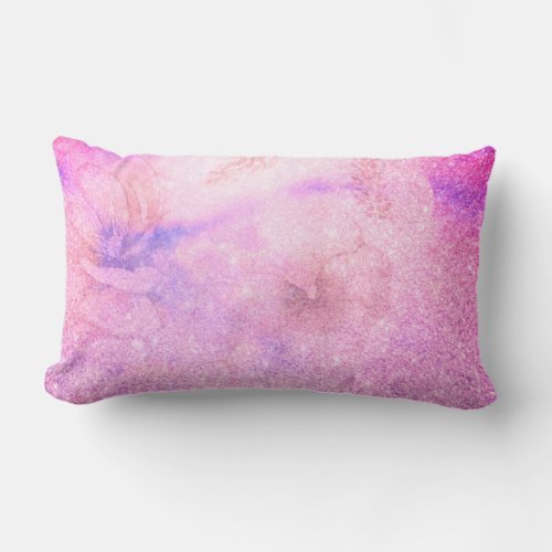   Floral Glitter Pink Blue Purple Watercolor Lumbar Pillow