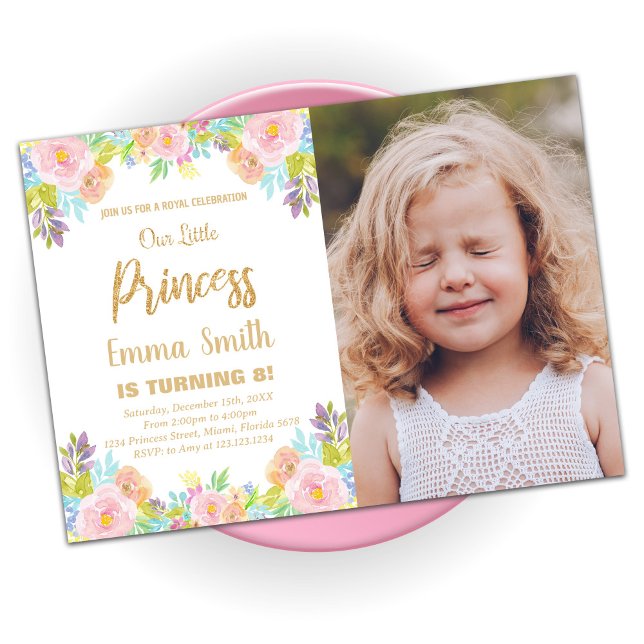 Floral Glitter Princess Birthday Invitations photo (Creator Uploaded)