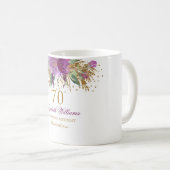 Floral Glitter Sparkling Amethyst 70th Birthday Coffee Mug (Front Right)