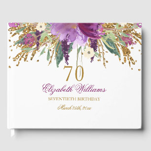 Floral Glitter Sparkling Amethyst 70th Birthday Guest Book