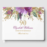 Floral Glitter Sparkling Amethyst 90th Birthday Guest Book<br><div class="desc">Matching Birthday Collection in the Little Bayleigh Store! We have used artwork from: www.createthecut.com</div>