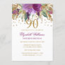 Floral Glitter Sparkling Amethyst 90th Birthday Invitation