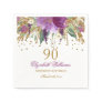 Floral Glitter Sparkling Amethyst 90th Birthday Paper Napkins