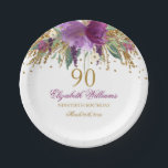 Floral Glitter Sparkling Amethyst 90th Birthday Paper Plates<br><div class="desc">Matching Birthday Collection in the Little Bayleigh Store!</div>