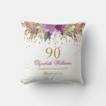 Floral Glitter Sparkling Amethyst 90th Birthday Throw Pillow at Zazzle
