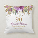 Floral Glitter Sparkling Amethyst 90th Birthday Throw Pillow<br><div class="desc">Matching Birthday Collection in the Little Bayleigh Store!</div>