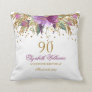 Floral Glitter Sparkling Amethyst 90th Birthday Throw Pillow