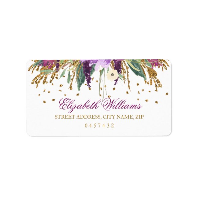 Floral Glitter Sparkling Amethyst Address Labels (Front)