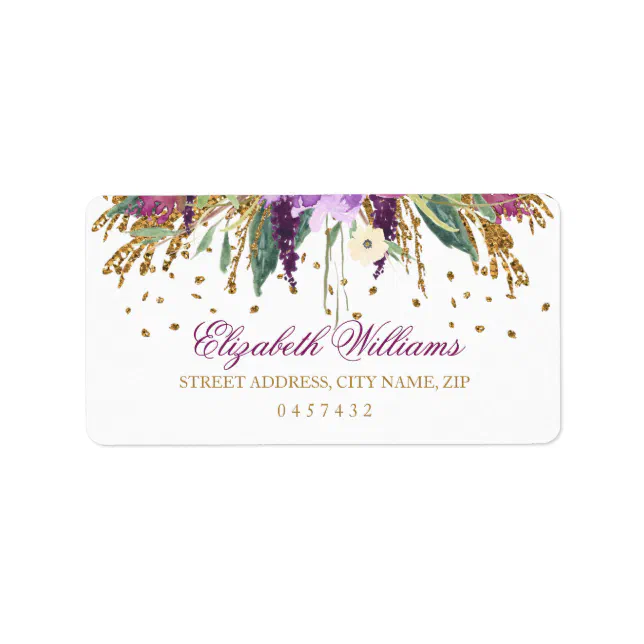 Pearlized Address Label Floral Glitter Sparkling Amethyst Address Labels | Zazzle