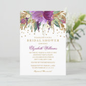 Floral Glitter Sparkling Amethyst Bridal Shower Invitation (Standing Front)