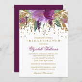 Floral Glitter Sparkling Amethyst Bridal Shower Invitation (Front/Back)