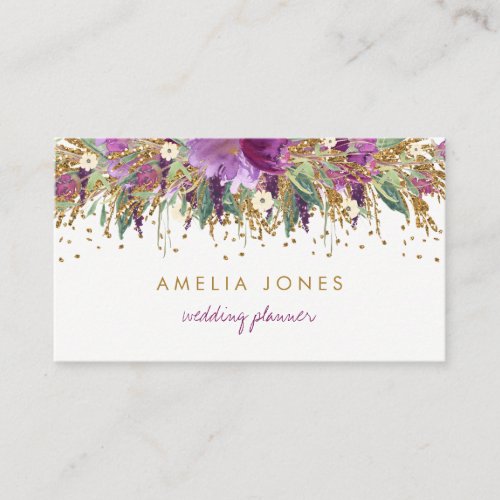 Floral Glitter Sparkling Amethyst Business Card