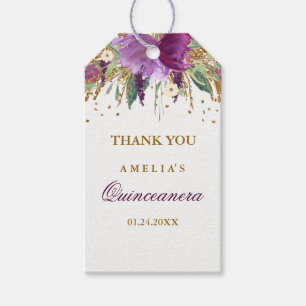 Floral Glitter Sparkling Amethyst Quinceanera Tags