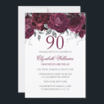 Floral Glitter Sparkling Burgundy 90th Birthday Invitation<br><div class="desc">More floral birthday invitations in the Little Bayleigh store!</div>