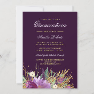 Floral Glitter Sparkling Quinceanera Invitation