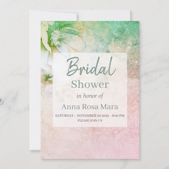 *~* Floral Glitter Teal Pink Bridal Shower Invitation (Front)
