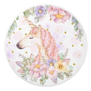 Floral Glitter Unicorn Magical Sparkle Fantasy Ceramic Knob