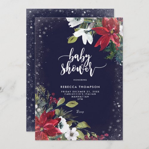 floral glitter winter baby shower invitation