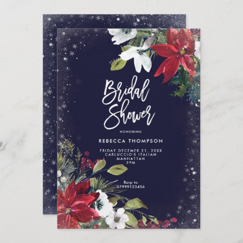 floral glitter winter bridal shower invitation