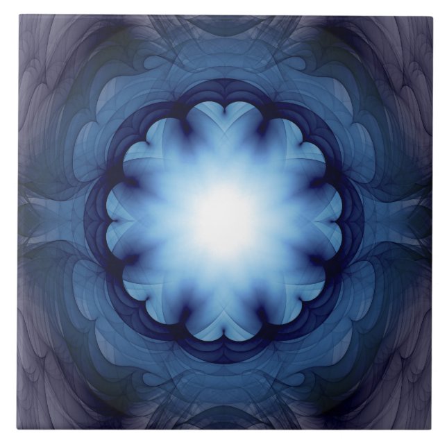 Floral glowing blue decoration ceramic tile (Front)