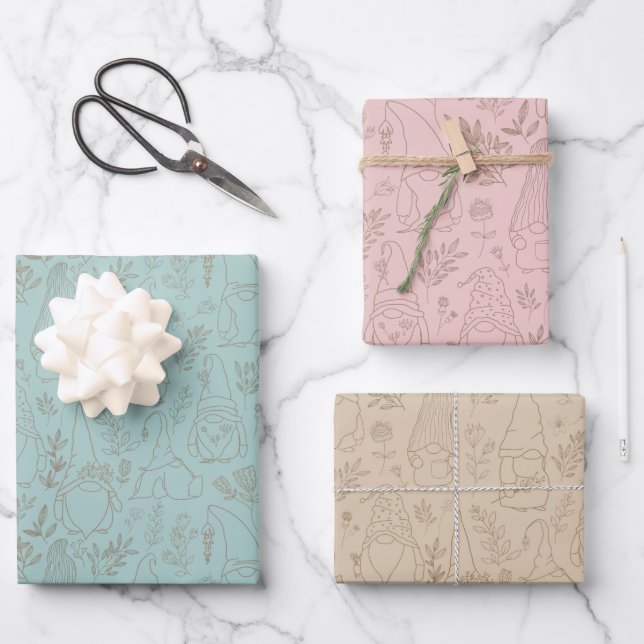 Floral Gnome 3 pack Gift Wrap (Front)
