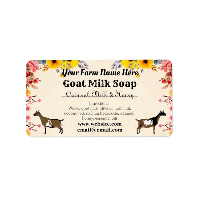 Floral Goat Milk Soap Label - Nigerian Dwarf Dairy (Front)