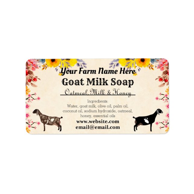 Floral Goat Milk Soap Label - Nubian Dairy Goats (Front)