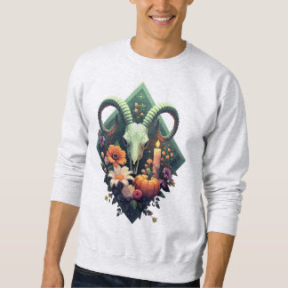 Floral Goat Skull with pumpkin and candle Pixel ar Sweatshirt