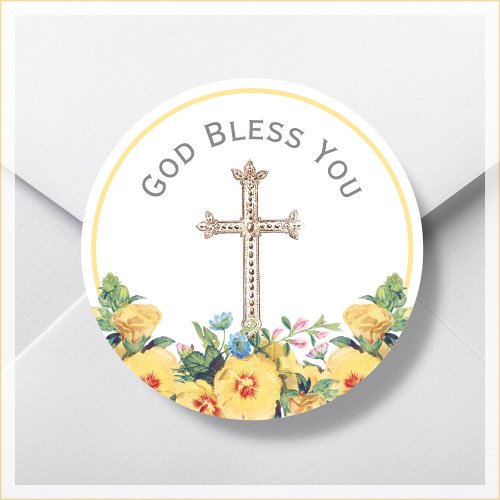 Floral God Bless You Religious  Classic Round Sticker