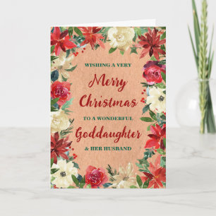 Floral Goddaughter & her Husband Merry Christmas Card