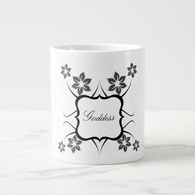 Floral Goddess Jumbo Mug, Gray Giant Coffee Mug (Front)