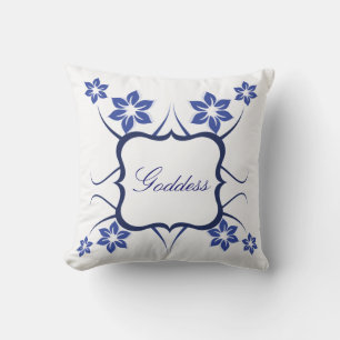 Floral Goddess Pillow, Blue Throw Pillow