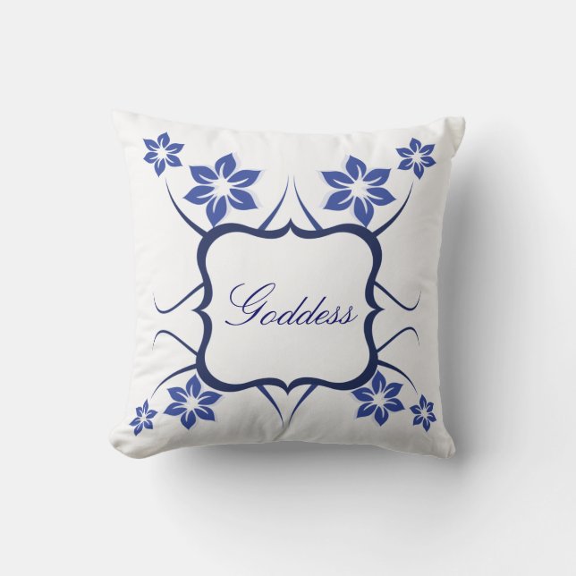 Floral Goddess Pillow, Blue Throw Pillow (Front)
