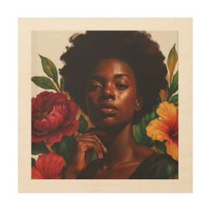 Floral Goddess Wood Wall Art   Black Woman