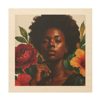 Floral Goddess Wood Wall Art | Black Woman