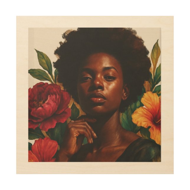 Floral Goddess Wood Wall Art | Black Woman (Front)