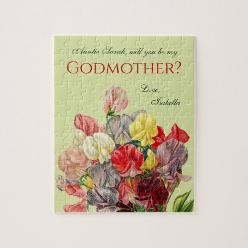 Floral Godmother Proposal Sweet Peas Flowers Green Jigsaw Puzzle