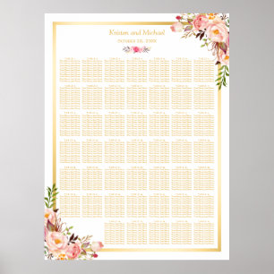 Floral Gold   40+ Tables Wedding Seating Chart