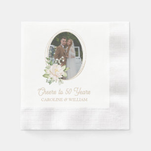 Floral & Gold 50th Anniversary Party Napkins