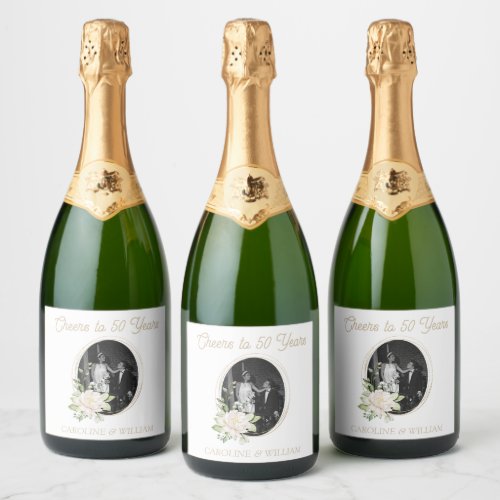 Floral & Gold 50th Anniversary Party Wine Label