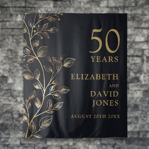 Floral Gold 50th Anniversary Photo Booth Backdrop
